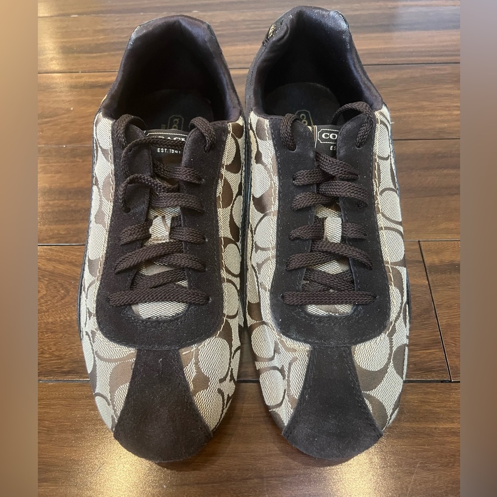 Coach Brown C Fabric Sneakers with Suede Detail Size 10
